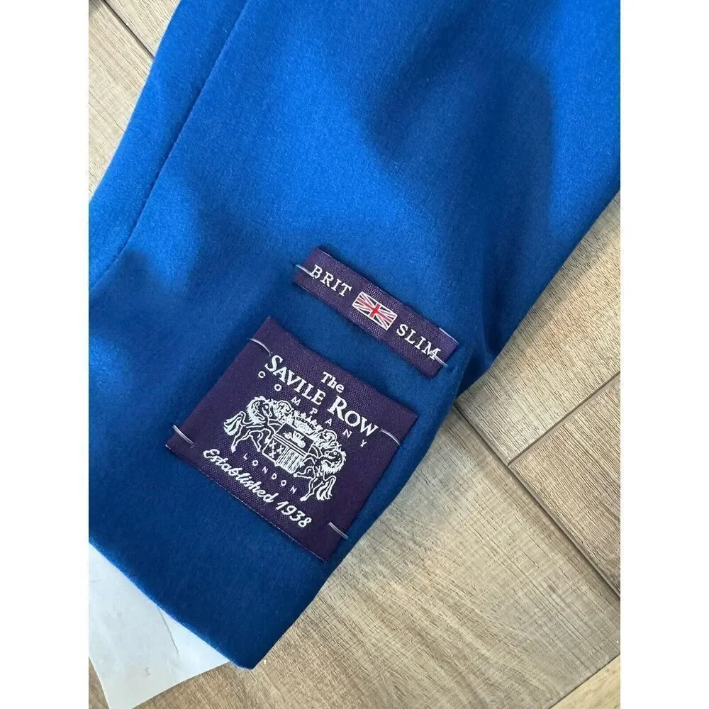 wedding‎ The Savile Row Brit Slim Fit Coat Jacket Mens 40 R Blue 2 Button Blazer